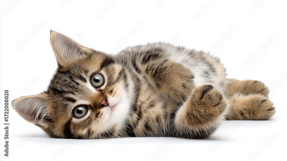 Obraz premium Cute Kitten Playing on White Background