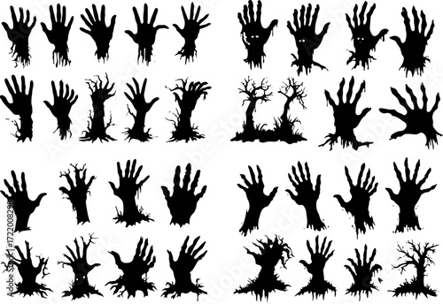 Set of Rising Zombie Hands Silhouette