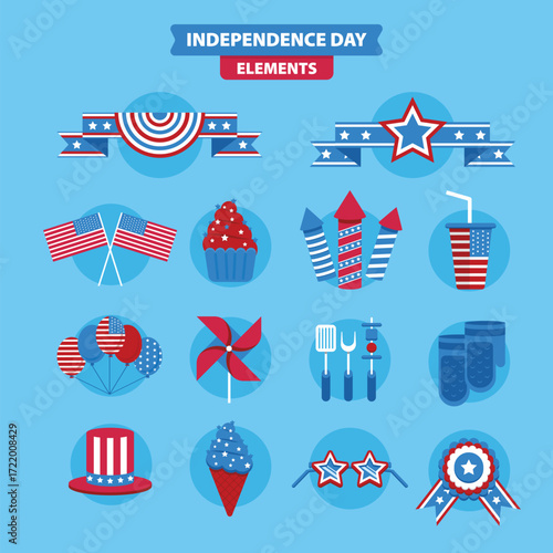 Collection of independence day elements and symbols in flat design