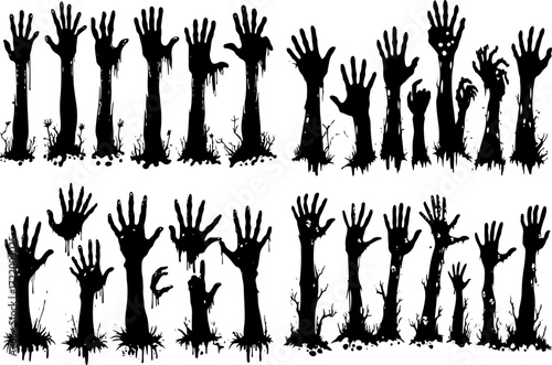 Set of Rising Zombie Hands Silhouette