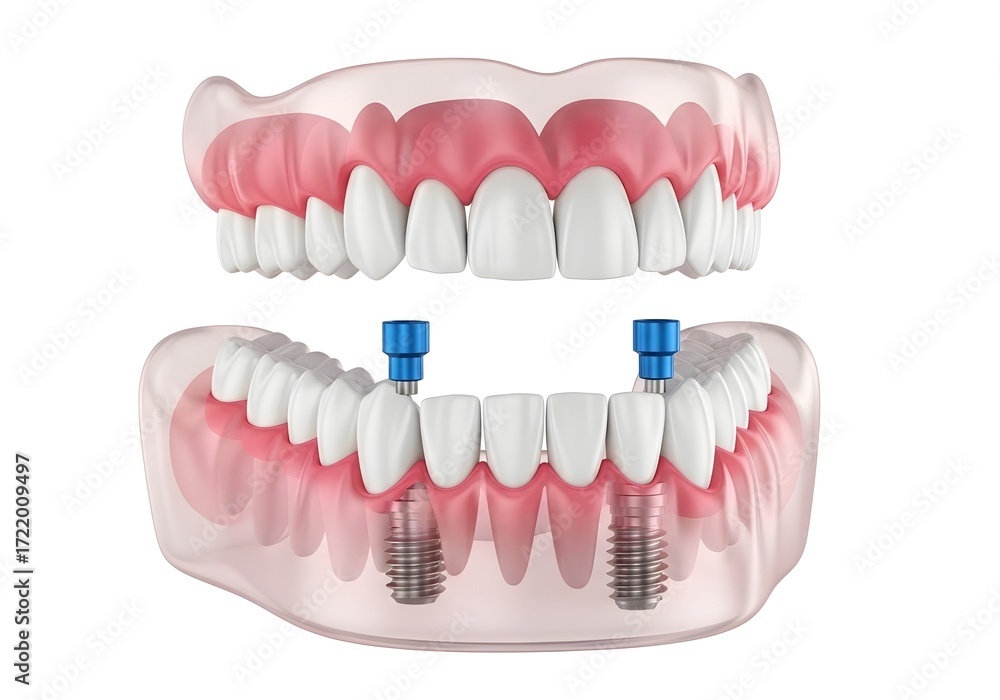 Obraz premium Complete dentures with implants showcasing dental restoration and prosthetic teeth solution