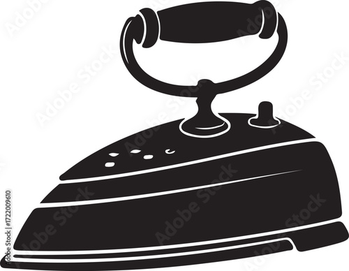 Vintage Ironing Appliance Silhouette A Timeless Black and White Illustration of a Classic Household Tool