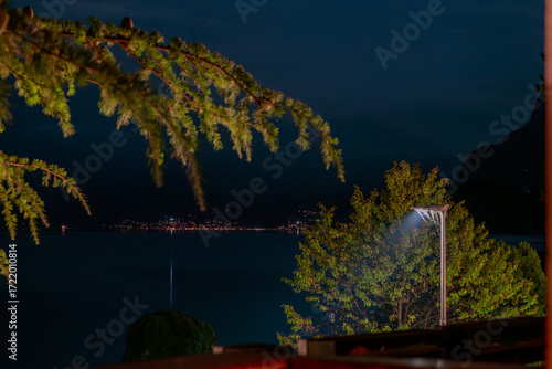 Summer night view for Brienzersee lake in Bonigen Switzerland