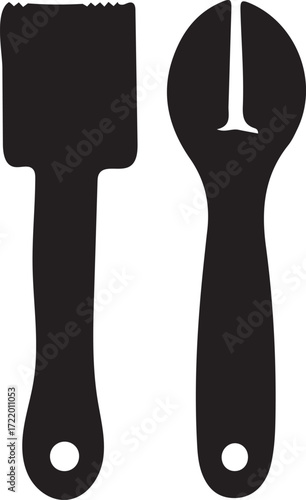 Silhouette of Putty Knife and Valve Wrench Hand Tools for Home Improvement or Plumbing in Bold Graphic Style