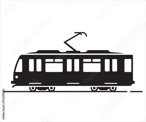 Tram silhouette vector illustration of modern streetcar transport