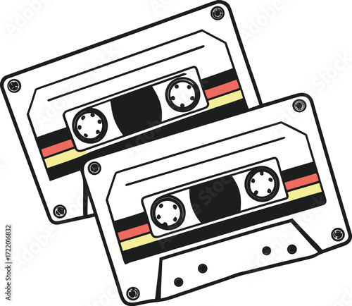 Retro cassette tapes stacked together vintage music audio recording media isolated on transparent background