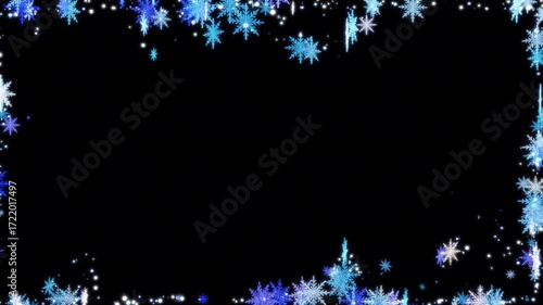 3D snowflakes frame looping animation on transparent background