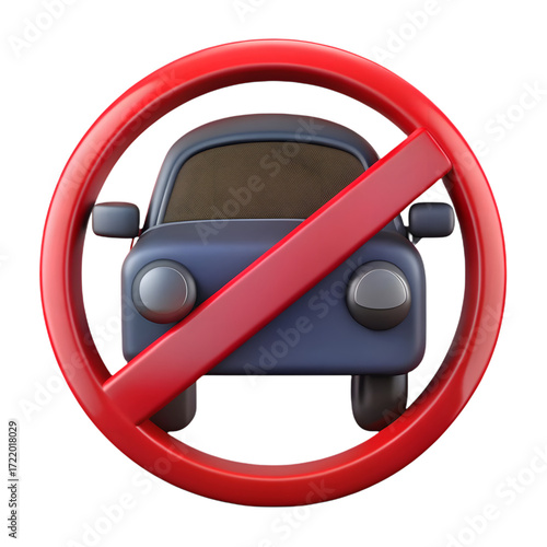 No Vehicles Allowed Sign with 3D Car IconTitle:No Vehicles Allowed Sign with 3D Car isolated on a transparent background