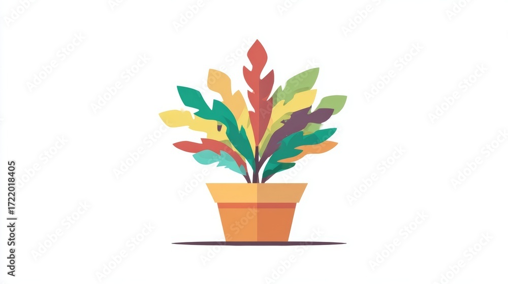 Fototapeta premium Illustration of a colorful plant in a pot on a white background.