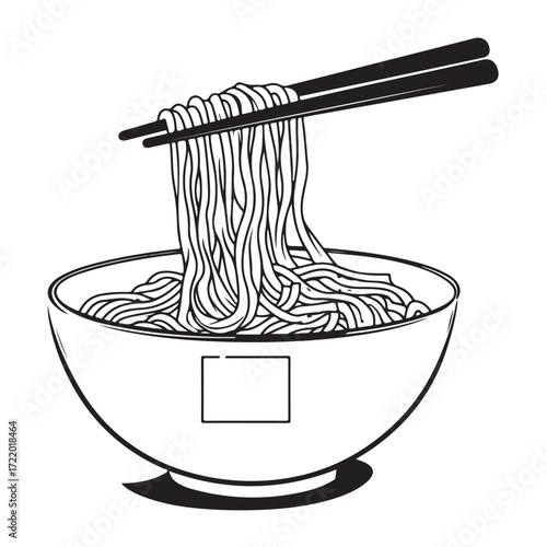 coloring pages for children 4-6 years old depicting kawaii Noodles with space for text Black and white children's style, clean and simple lines, no shading