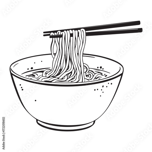 coloring pages for children 4-6 years old depicting kawaii Noodles with space for text Black and white children's style, clean and simple lines, no shading
