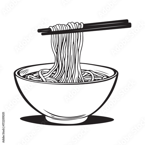 coloring pages for children 4-6 years old depicting kawaii Noodles with space for text Black and white children's style, clean and simple lines, no shading