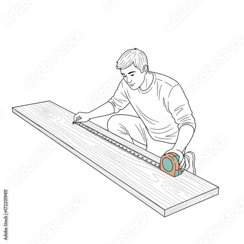 Man measuring a laminate plank with a tape measure