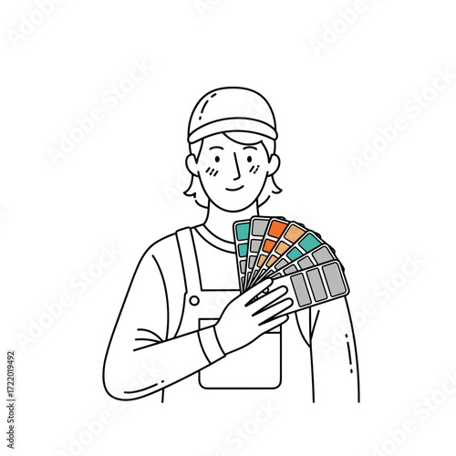 Construction worker holding paint samples