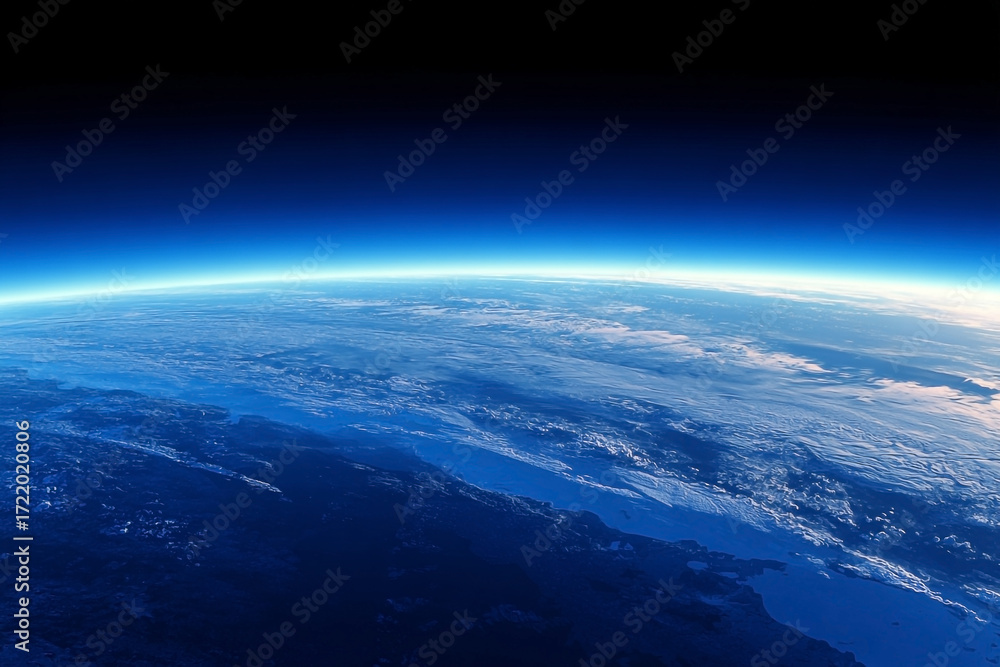 Fototapeta premium Spectacular View of Earth from Space with Visible Atmospheric Layers and Horizon