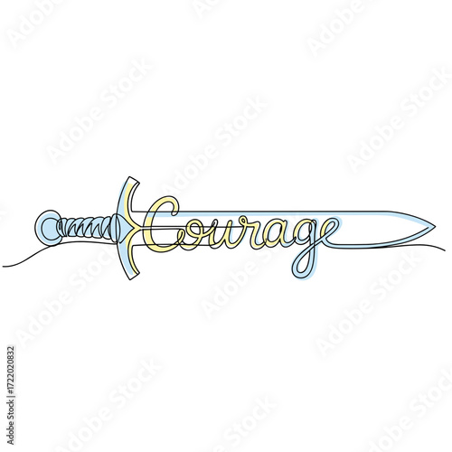 Sword illustration with the word "Courage" in flowing script