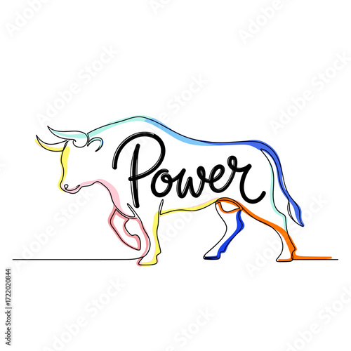 Bull illustration with the word "Power" in bold script