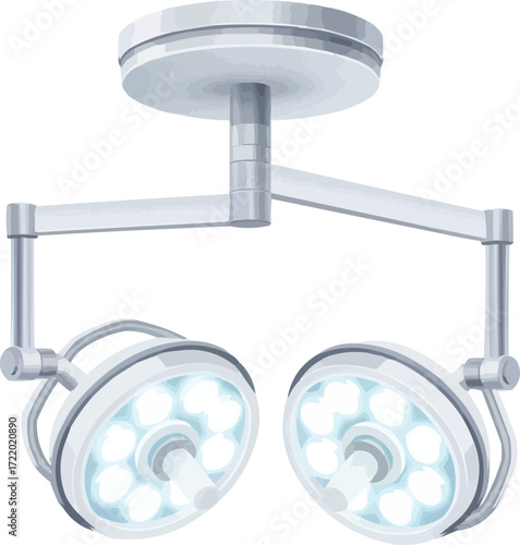 Modern surgical lights illuminate operating room