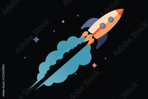 Rocket Stage Separation Vector, Night Launch Illustration