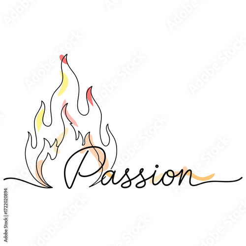 Flame illustration with the word "Passion" in flowing script