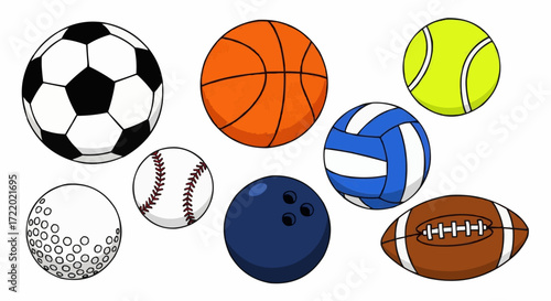 Get in the Game with This Collection of Sporting Balls, Perfect for Illustrating Sportsmanship, Teamwork, and Athletic Competition, Scalable Vector Graphic