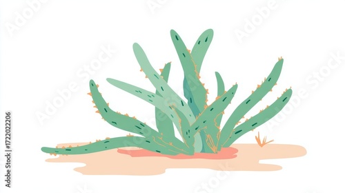Close-up of a fresh green aloe vera plant, isolated against a white background with healthy succulent leaves