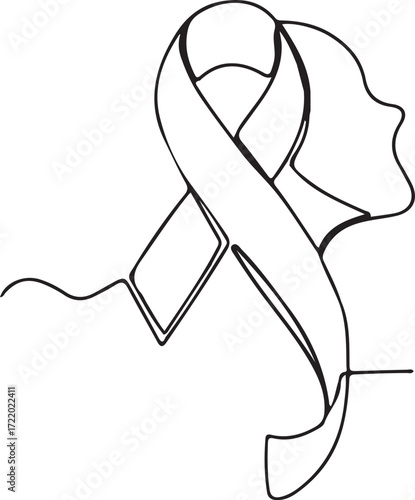 Breast Cancer Awareness Ribbon with Woman Face Silhouette – Pink Ribbon Symbol of Hope, Women’s Health, World Cancer Day, Feminine Medical Charity Concept, Support and Prevention Illustration