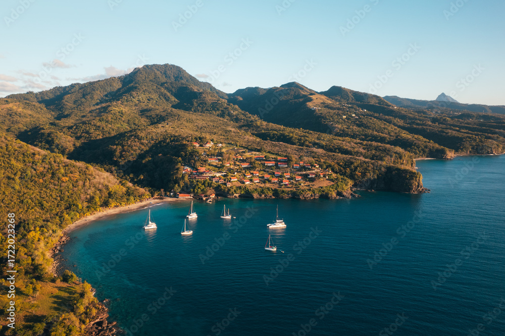 Obraz premium Luxury resort on the coast of tropical Saint Lucia. Beautiful tropical landscape