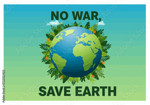 Planet Earth with Green Leaves Promoting Peace and Nature