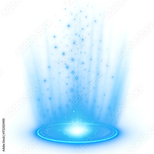 Glowing blue energy portal with particles isolated on transparent background