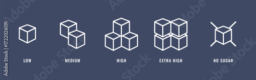 Sugar Level Scale Icons Set. Sweetness Indicator with Sugar Cubes Vector Illustration