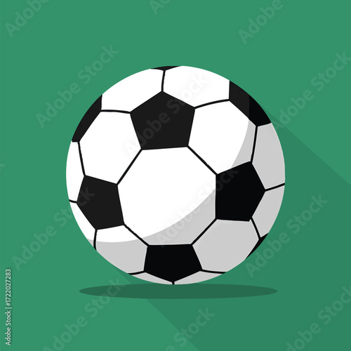 Classic black and white soccer ball on a green background.
