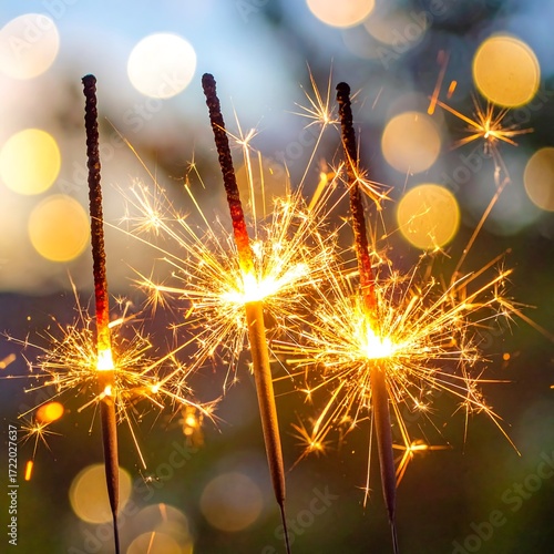 Sparkling sparklers against a bokeh background