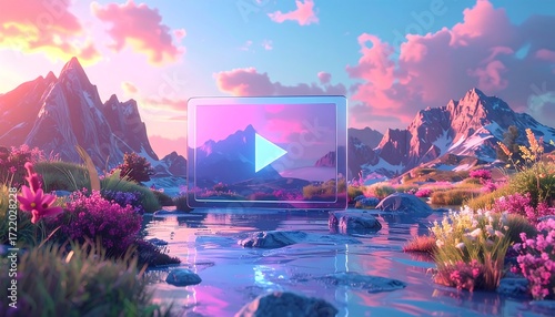 Mountain landscape with a transparent video player