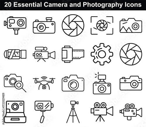 Set of 20 Essential Camera and Photography Icons video camera