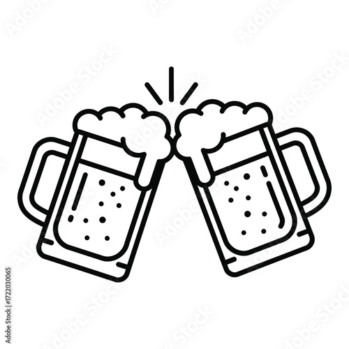 Cheers to celebration two frothy beer mugs clinking together icon for festive occasions