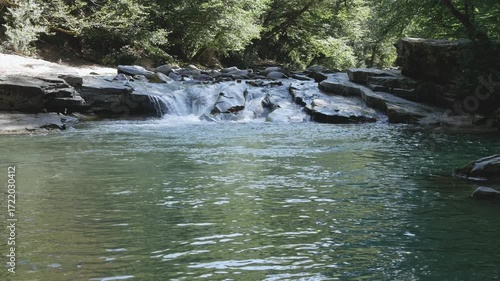 Shooting with a Beautiful and Cool Mountain River Flowing Thru a Forest.Shooting with a Beautiful and Cool Mountain River Flowing Thru a Forest in a Lake.