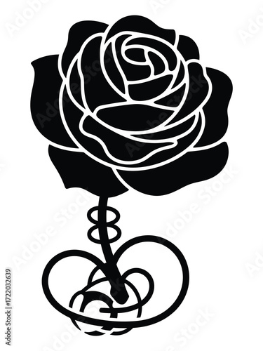 Elegant black rose silhouette with infinity symbol stem