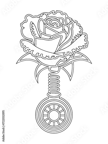 Steampunk rose with mechanical stem and ornate base