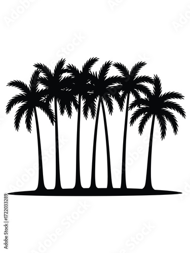 Silhouette of a cluster of palm trees on a white background
