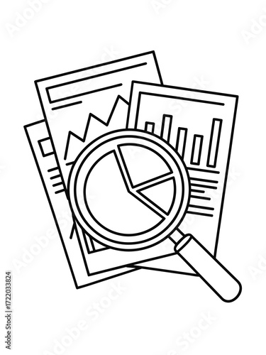 Magnifying glass over financial charts and graphs analysis