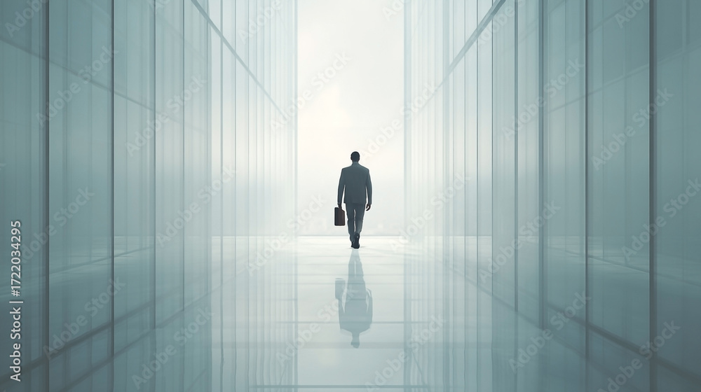 Fototapeta premium Ambition in Architecture: Businessman Walking Towards Future Success