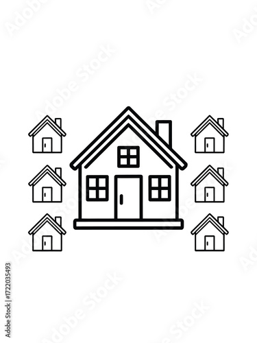 Collection of simple house icons with a central larger home
