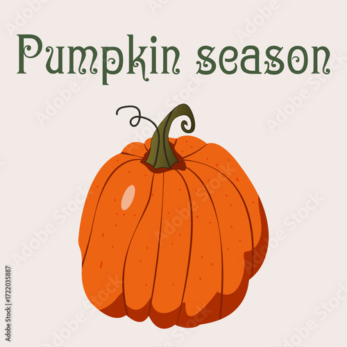 Autumn pumpkin poster. Autumn illustrationRound border made of fall pumpking in green and orange. Vector flat isolated on white background.	