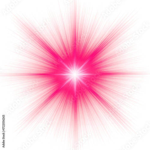 Bright pink starburst light effect isolated on transparent background