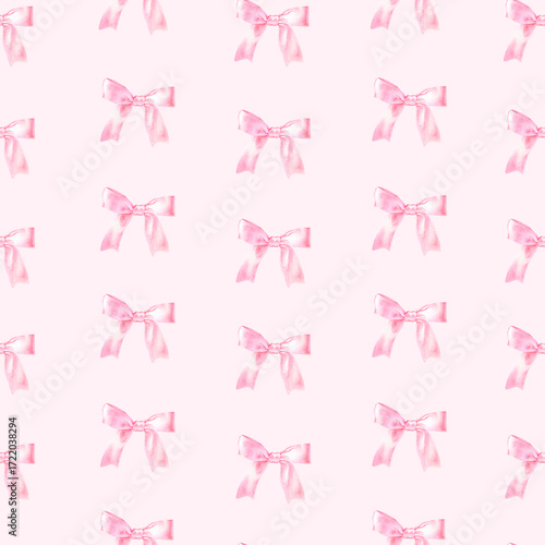 Wallpaper Mural Seamless pattern with pink bow, hand drawn in watercolor. Torontodigital.ca
