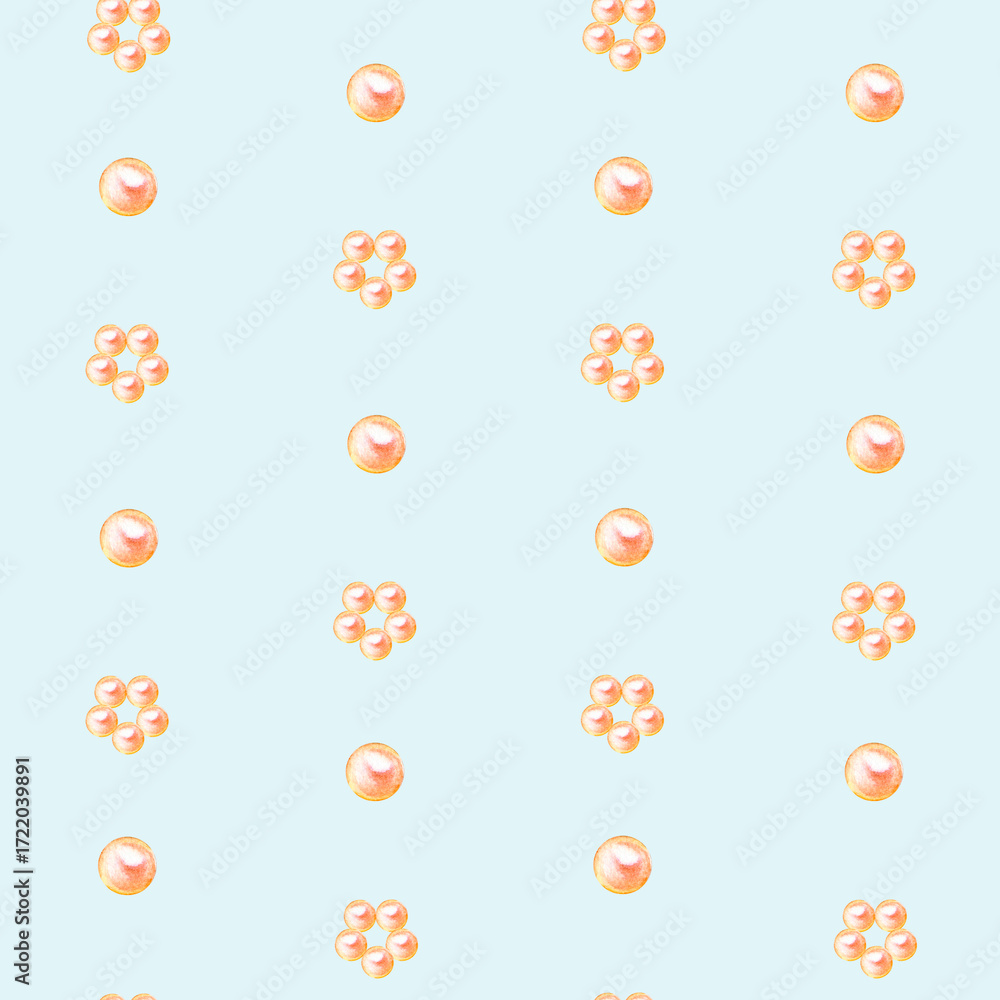 custom made wallpaper toronto digitalSeamless pattern with golden pearls and pearl flower, hand drawn in watercolor.