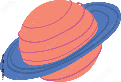 vector art of orange planet with purple details and blue planetary ring