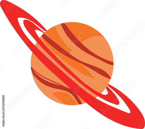 vector art of warm yellow planet with brown details and red planetary ring