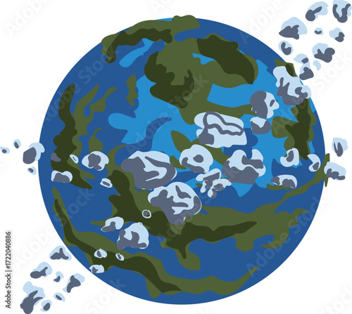 vector art of tropical planet style planet earth and purple planetary ring